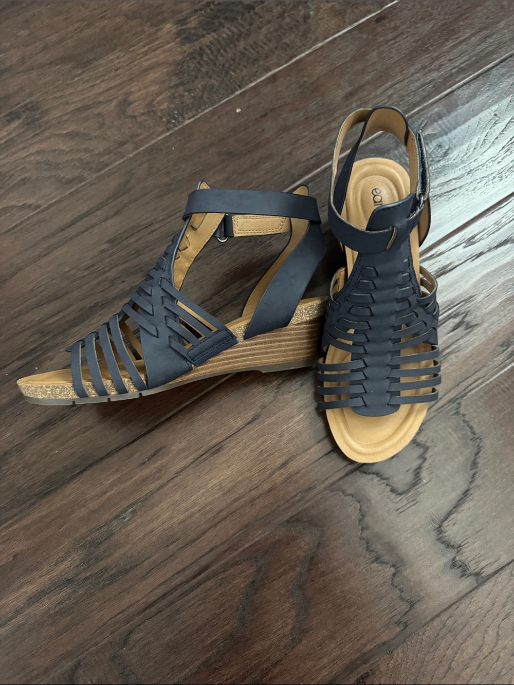 Earth Navy Strappy Woven Gladiator Sandals - Picture 2 of 5